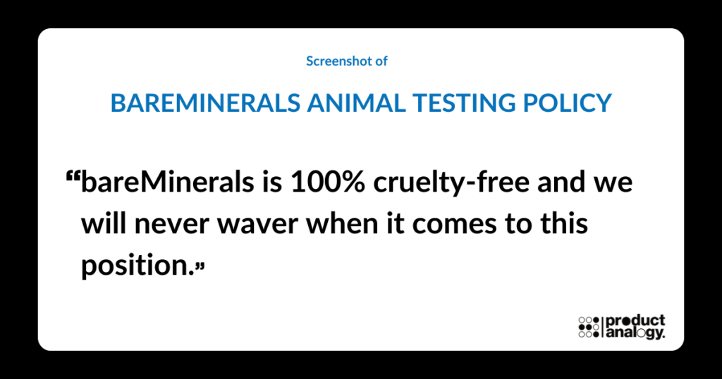 bareMinerals animal testing policy screenshot
