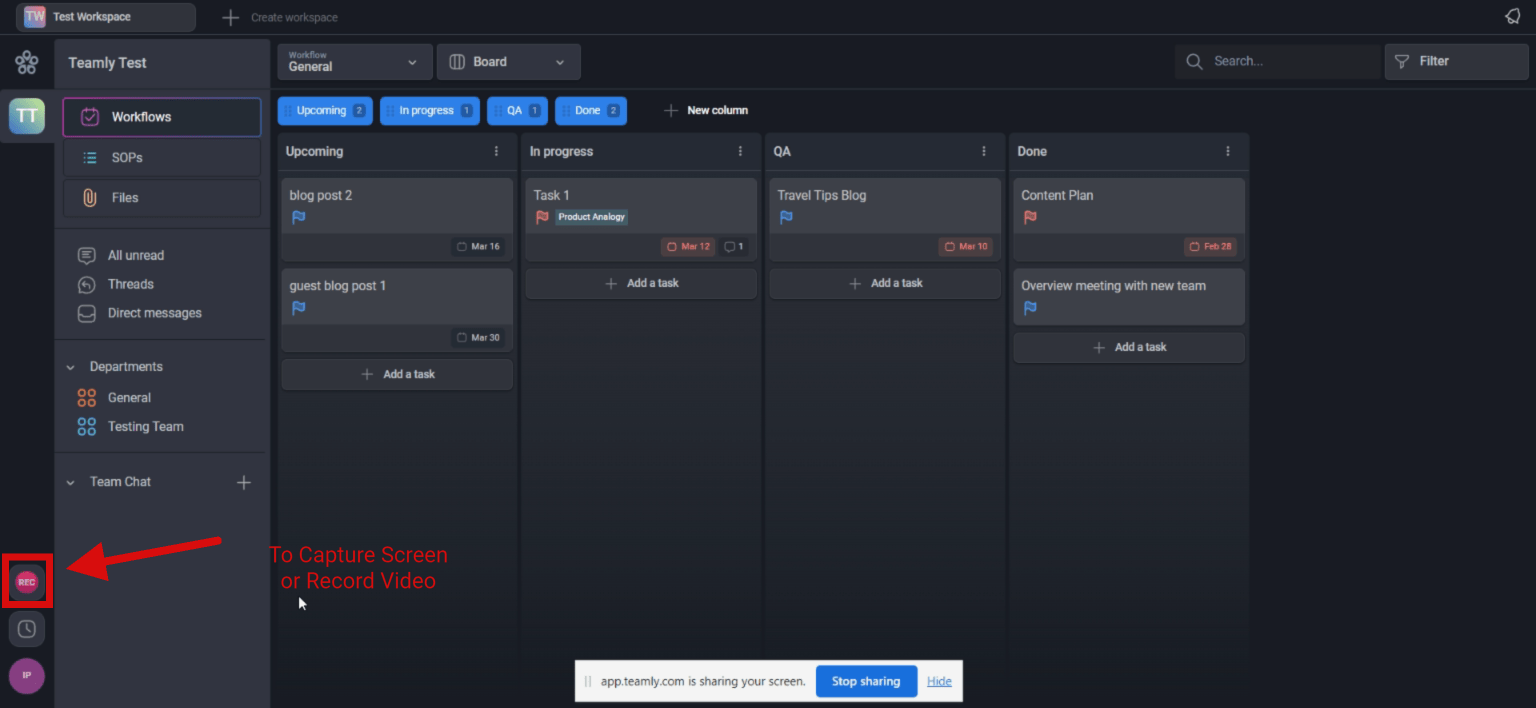 Teamly: The Ultimate Solution for Remote Project Management Success 3 Teamly remote project management screen recording feature